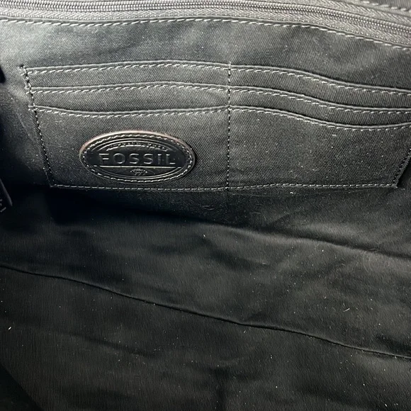 Fossil Black Leather Leopard Cheetah Print Handbag Satchel - Picture 5 of 16